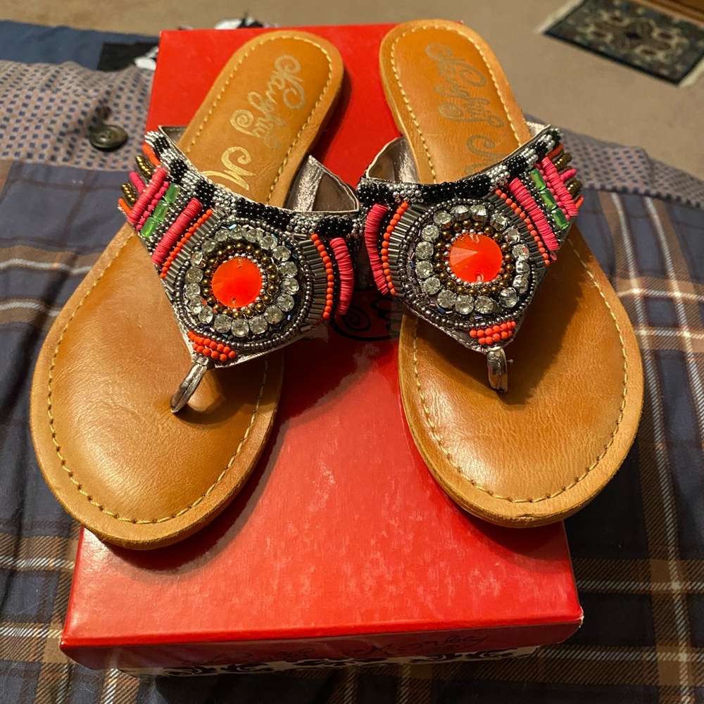 Lightly Worn Beaded Sandals